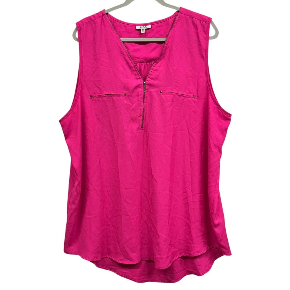 MPH Collection Shirt Womens 3X Pink Sleeveless Zip V Neck Tunic Blouse Top Flowy